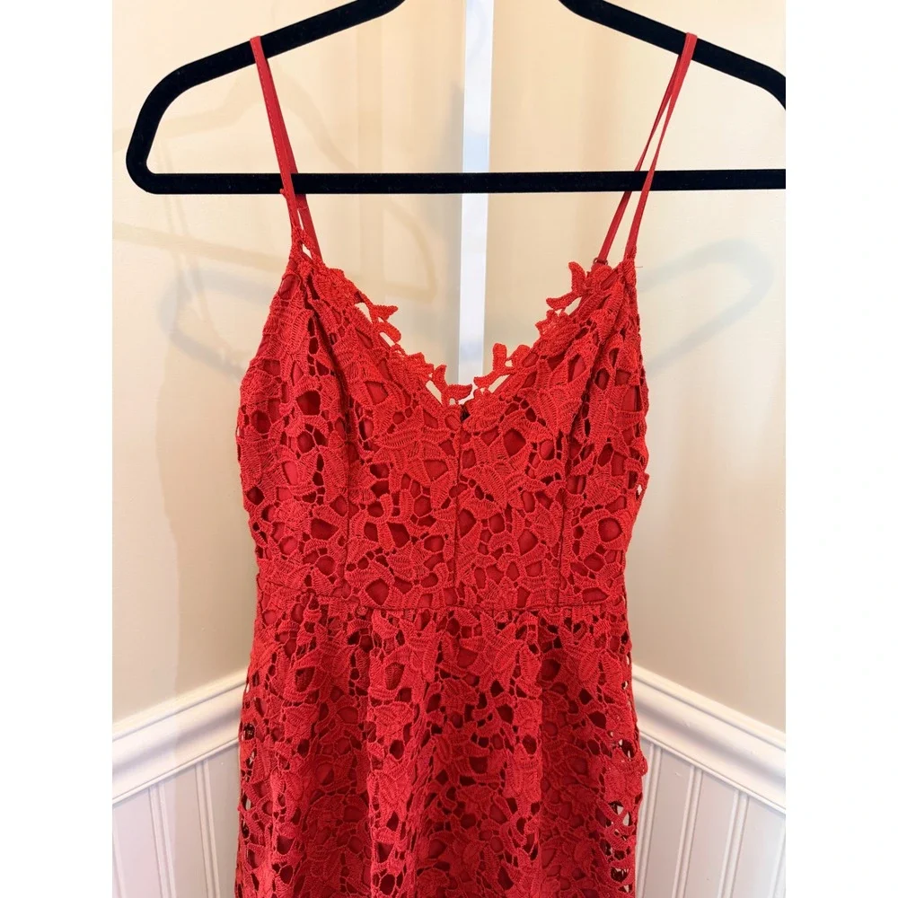 ASTR The Label Red Lace Cami Midi Dress Scalloped Wedding Guest Size S - Picture 12 of 16
